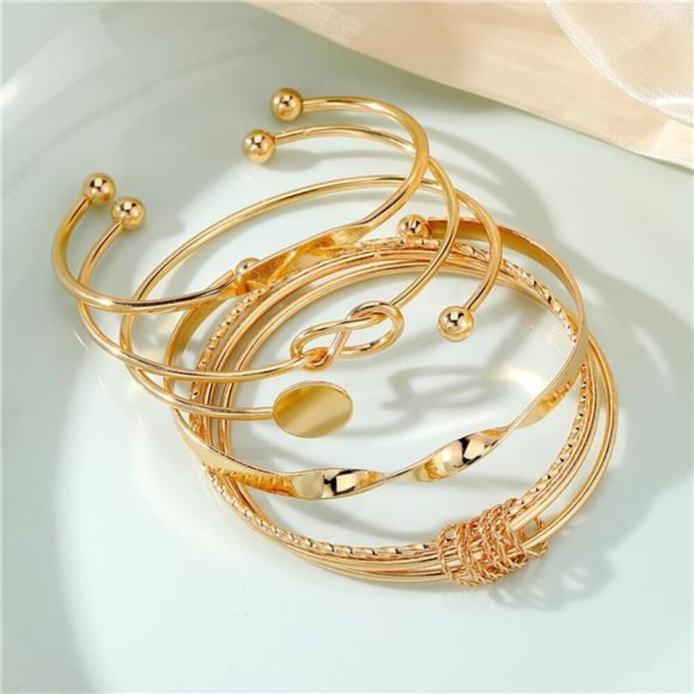 14k Plated Multi Layer Set Boho Textured Indian P… - image 4